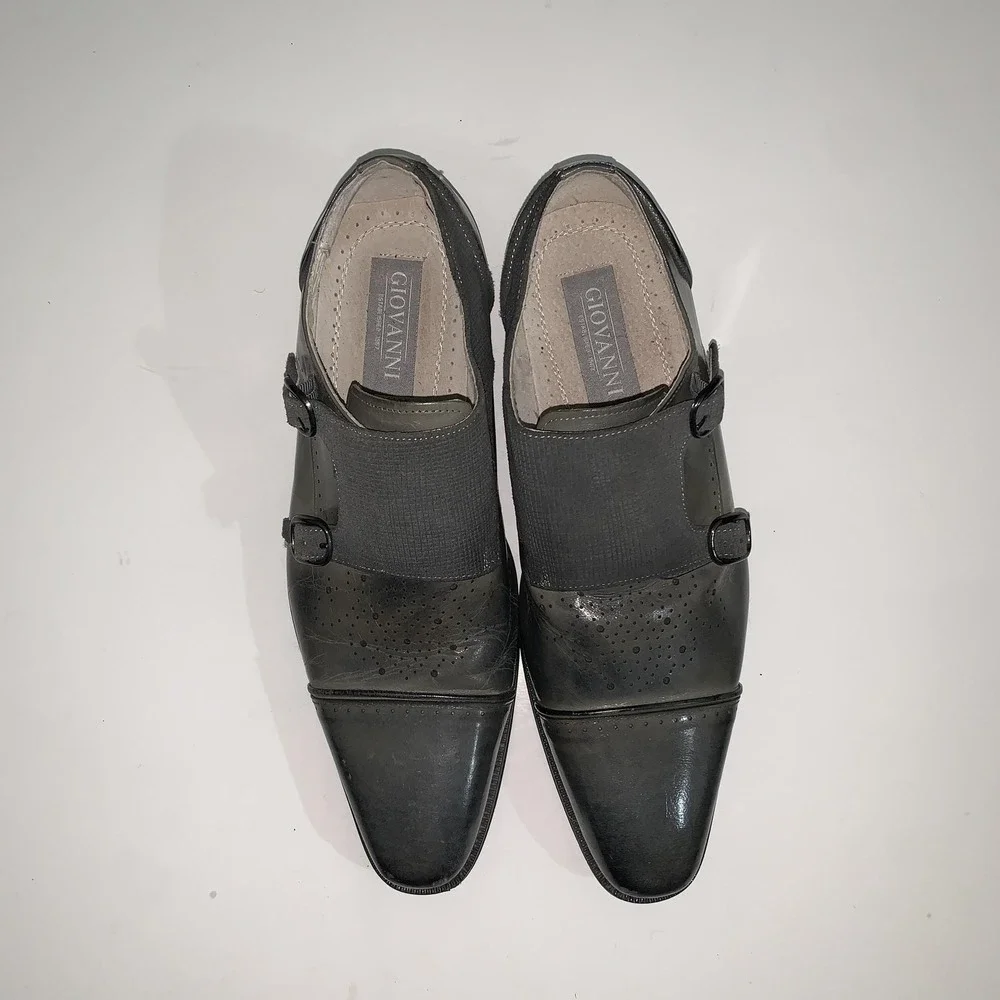 Giovanni Shoes Mens Size 10 Gray Leather Monk Strap Square Toe Dress Handmade